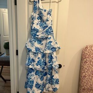 Selfie Leslie KENNY ONE SHOULDER TIERED MAXI DRESS BLUE NWNT